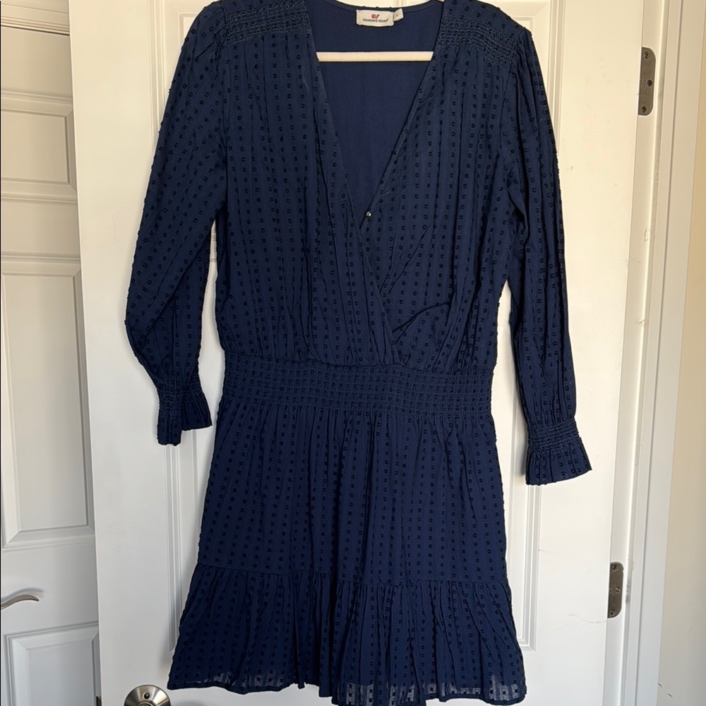Vineyard Vines Blue Wrap Pleated Dress with Bishop Sleeves